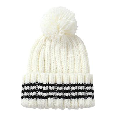 芝士商店温暖感毛球条纹针织帽