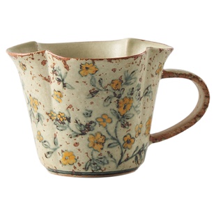 秋野家景德镇手绘花口咖啡杯碟日式复古描金水杯高温釉下彩马克杯