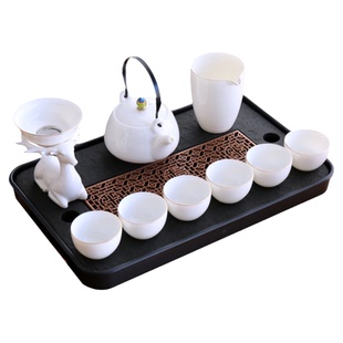 高档德化白瓷茶具套装家用羊脂玉瓷泡茶盖碗办公侧把茶壶茶杯陶瓷