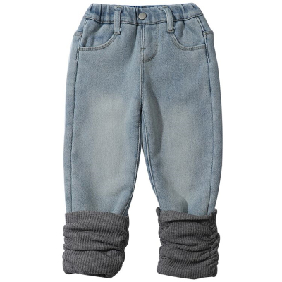 加厚羊羔绒修身牛仔裤韩系百搭