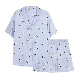 ubras流光家居服缎面小凉风短袖套装冰丝凉感情侣睡衣男女夏季新