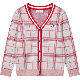 【新年】hazzys哈吉斯童装男童毛衣26春新年格子开衫线衣针织上衣