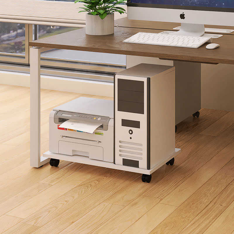 移动打印机置物架办公室桌下主机箱收纳托架带轮底座落地实木支架
