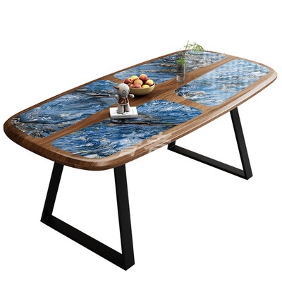 轻奢餐桌家用小户型长方形餐厅吃饭桌子仿胡桃木会议洽谈接待桌椅