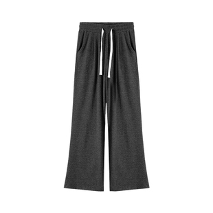 LAGOGO显瘦高腰阔腿糯米裤女拉谷谷2025秋冬新款百搭浅灰色卫裤