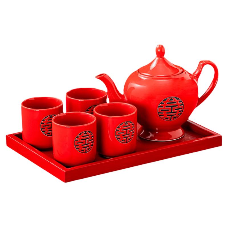 结婚喜茶长辈敬茶杯陶瓷双喜茶具