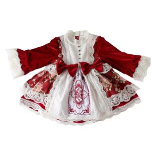 女宝洛丽塔公主裙2024新款春秋蓬蓬宝宝周岁百天红色长袖连衣裙