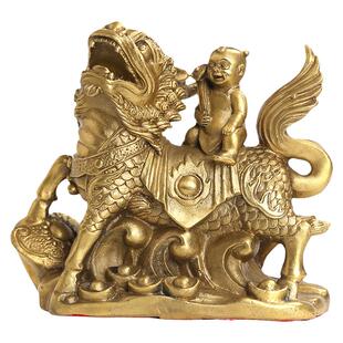 铜麒麟送子摆件麒麟一对金童玉女家居卧室入户门客厅工艺品摆设