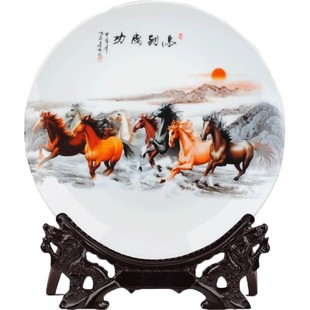 景德镇陶瓷器 马到成功挂盘装饰盘子摆设 客厅家居装饰工艺品摆件