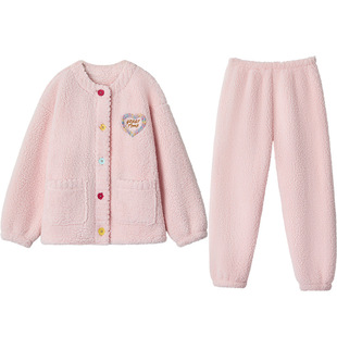 红豆居家女童羊羔绒家居服儿童加绒加厚睡衣中大童女孩25新款套装