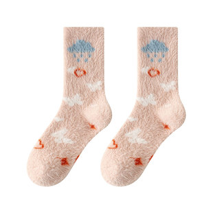 水貂绒袜子女款秋冬季睡眠袜加绒加厚保暖毛毛茸睡觉地板袜月子袜