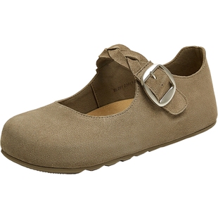 天美意复古编织勃肯鞋加绒毛毛鞋厚底玛丽珍女软底单鞋2025秋新款