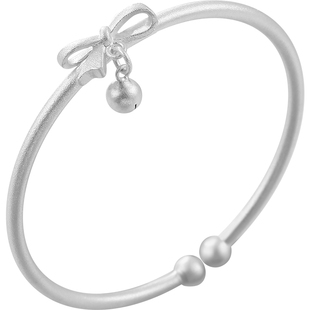 老银匠s999足银蝴蝶结银手镯女在逃公主古法吊坠实心开口纯银镯子