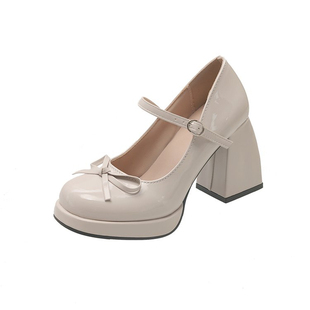 法式内增高粗跟防水台浅口单鞋女2026年百搭配裙子jk玛丽珍高跟鞋