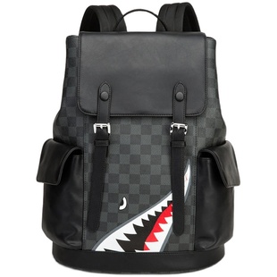 新款韩版双肩包皮质大容量男女潮流格子背包旅行包学生书包电脑包