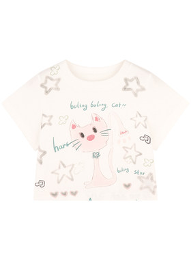 Amybaby女童上衣夏季2026新款潮流百搭五角星猫咪印花圆领T恤