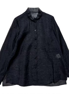 新中式立领灯笼袖真丝欧根纱上衣