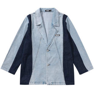 GENANX闪电潮牌拼接牛仔西装外套无性别穿搭新款宽松时尚休闲西服