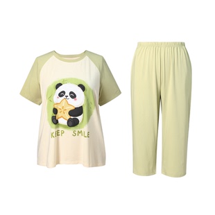 可外穿家居服套装MsShe加大码女装2026夏装胖mm熊猫短袖睡衣加肥