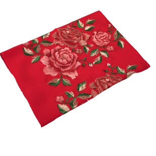 手工刺绣花牡丹大红色结婚纱礼服羊绒披肩秋冬天羊毛围巾女士两用