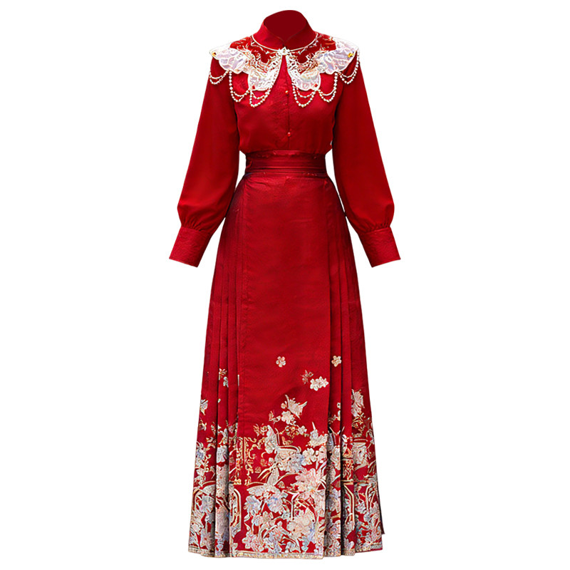 新中式马面裙结婚敬酒服新娘红色中式订婚礼服结婚当天回门可穿