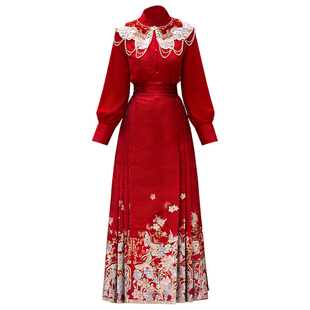 新中式马面裙结婚敬酒服新娘红色中式订婚礼服结婚当天回门可穿