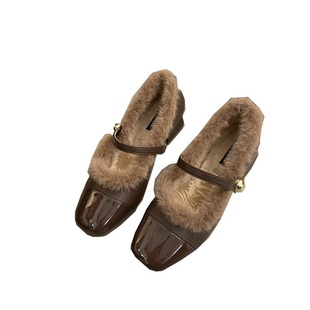 粗跟玛丽珍鞋女冬2025新款法式晚风毛毛鞋女外穿加绒仙女高跟单鞋