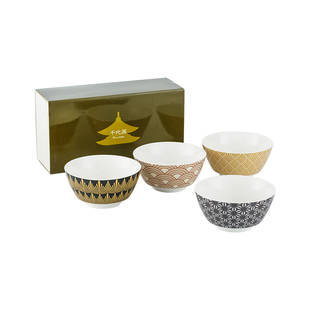 千代源平安京纹陶瓷米饭碗汤碗高脚碗日式几何花纹面碗家用餐具