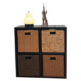 黑色格子柜落地展示矮柜收纳柜电视柜自由组合书柜沙发边柜实木