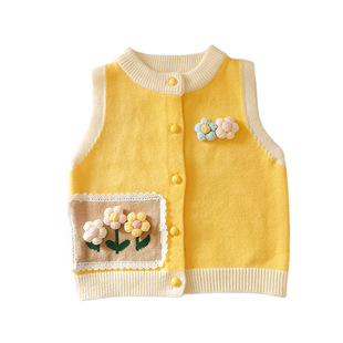 女童马甲针织小背心加绒秋冬宝宝毛衣薄婴儿童毛线开衫新款外穿