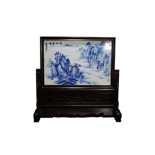 皇窑黄云鹏非遗大师作品 手绘台面瓷板画 黄山风景山水画高档藏品