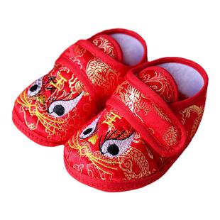 大红色婴儿满月百天周岁庆生虎头鞋宝宝春秋单鞋软底防滑虎头单鞋