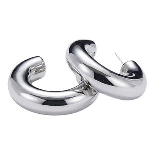 Gloire/古名S925银双C百搭银色耳环气质简约光面耳钉耳环