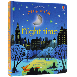 英文原版 Usborne peep inside night time 夜晚 偷偷看里面系列洞洞书科普百科纸板翻翻书 幼儿童早教启蒙英语读物 睡前故事