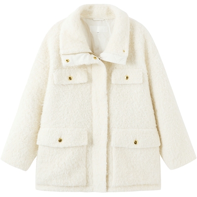 有兰短款绵羊毛绒绒大衣