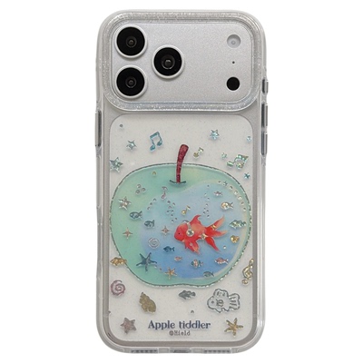 jze透明鎏金青苹果金鱼挂件ins韩系适用苹果17ProMax手机壳iphone15新款16pro女款可爱17pro双层14防摔手机套