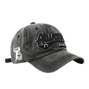 新款水洗做旧字母刺绣鸭舌帽潮男户外时尚个性街头女遮阳棒球帽子