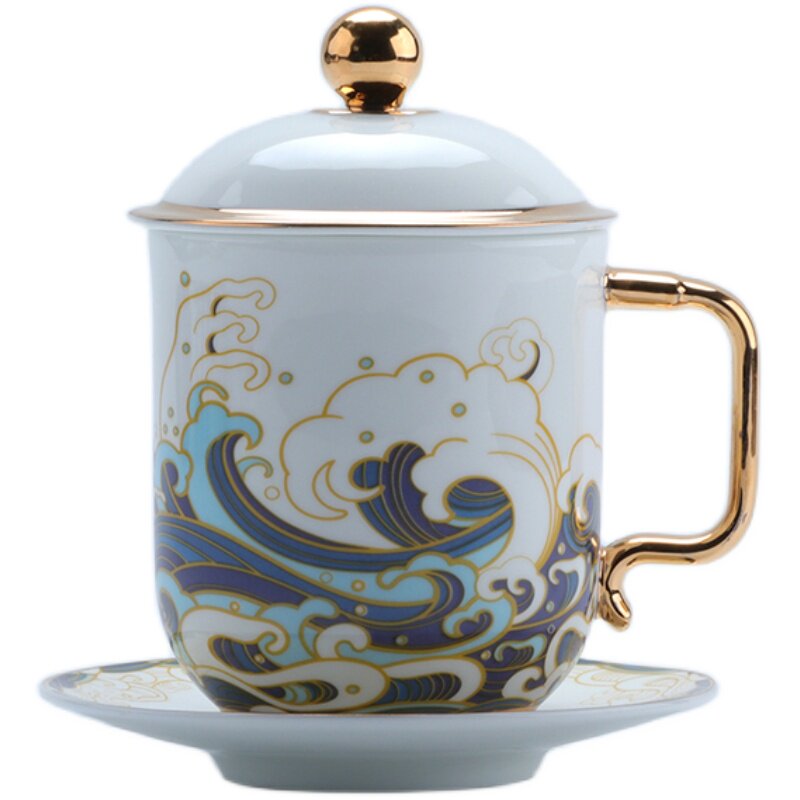 好客山东海瓷活水茶杯茶具盖杯