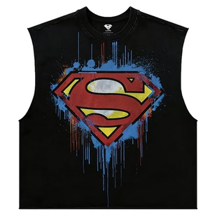 Superman联名YOUNGLA宽松棉质背心潮流大印花超大无袖t恤运动上衣