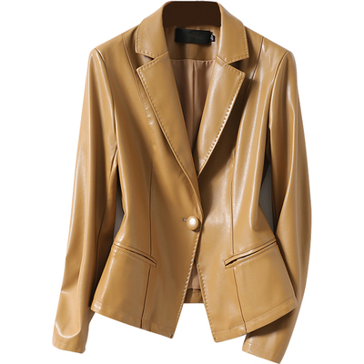 皮衣女短款修身气质小个子小西装