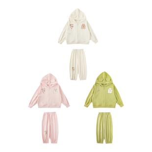 幼悠女童春秋卡通印花套装清甜粉嫩奶糖色系小熊休闲外套两件套潮