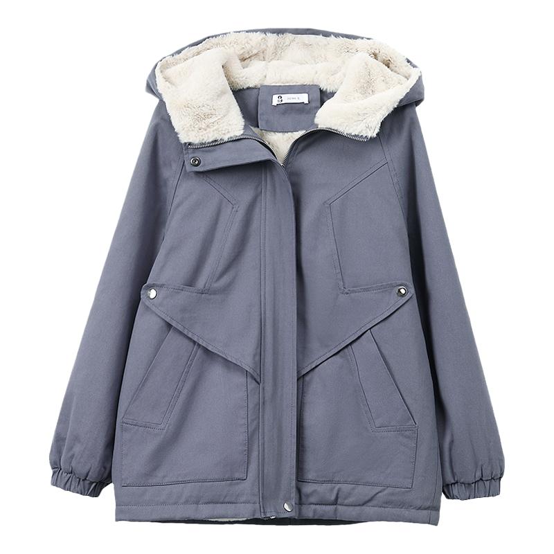 加绒加厚派克服外套女宽松中年