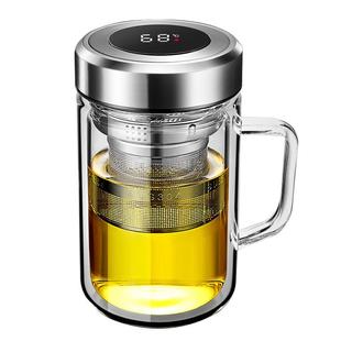 显温双层玻璃杯带把手大容量办公泡茶家用水杯男女带手柄隔热防烫