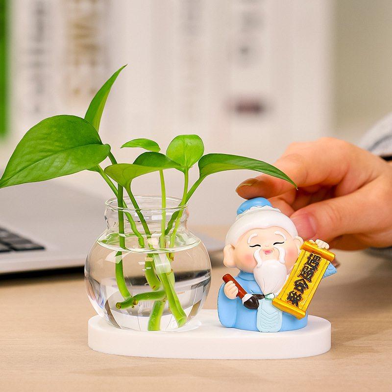 国潮好寓意孔子摆件摆件萝花绿花瓶培水器皿水器养桌面客厅办公室