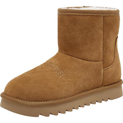 百思图冬商场新款厚底加绒加厚雪地靴休闲保暖女短靴D6051DD5