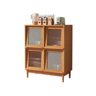 实木收纳柜靠墙餐边柜书柜日式一体藤编杂志柜带玻璃置物客厅边柜