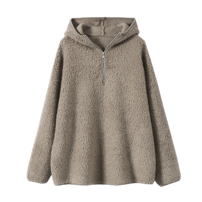 淘么淘 自带松弛感慵懒 半开襟连帽宽松加厚羊毛颗粒毛针织卫衣女