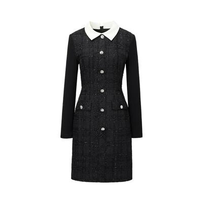 颜域娃娃领长袖收腰连衣裙