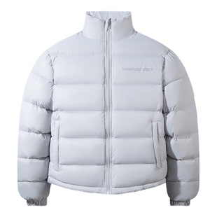 SANBAI 叁佰【357克高充绒】灰色加厚白鸭绒羽绒服冬季短款外套男