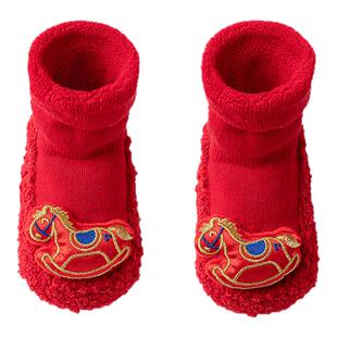 巴拉巴拉宝宝袜子婴幼儿地板袜男童女童周岁红色小马袜子学步防滑